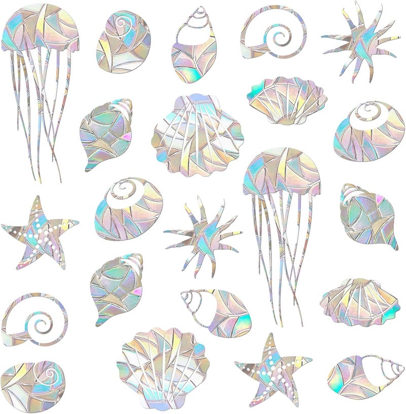 EACILLES 30 Pieces Static Window Clings Anti Collision Window Decals for Bird Strikes, Glass Door Window Stickers, Stop Birds Flying into Windows, Shellfish Style - Image 1